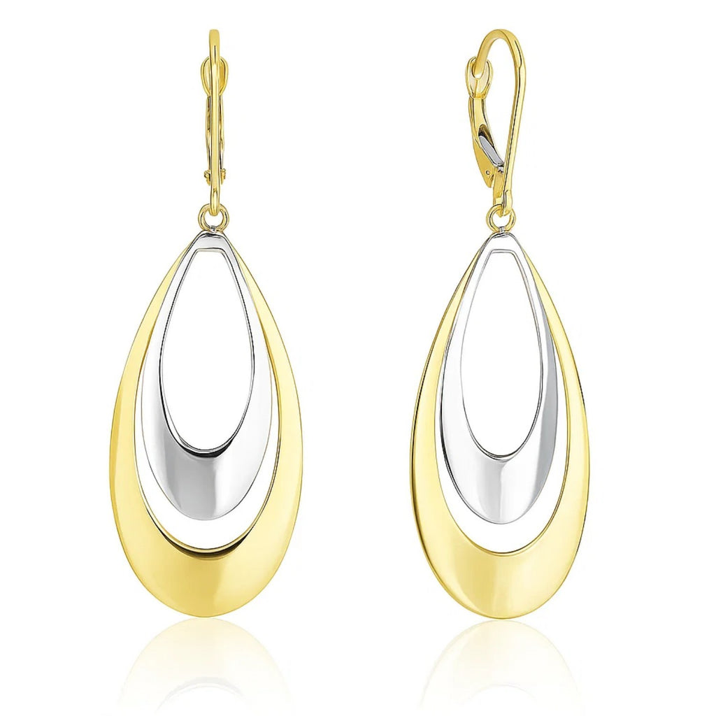 14k Two-Tone Gold Graduated Open Double Teardrop Earrings