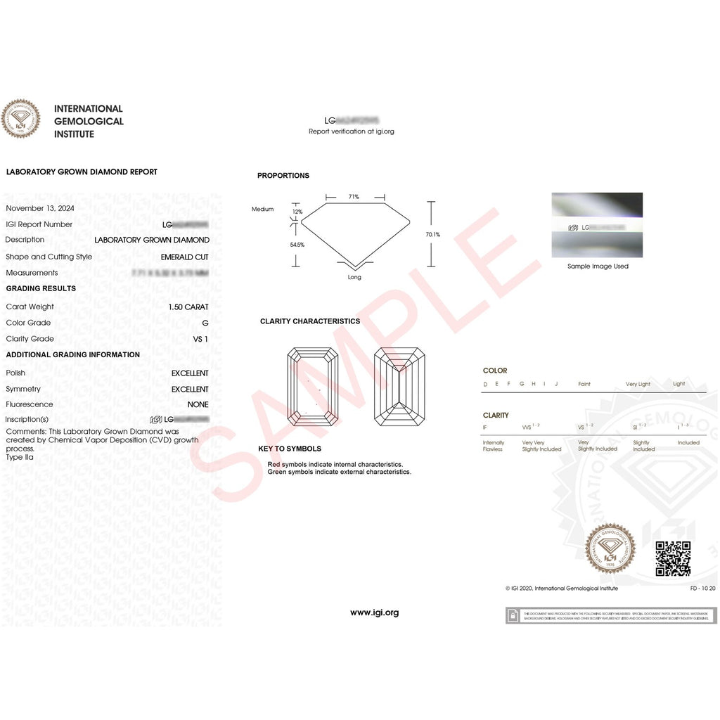 1.50Ct Emerald Lab Grown IGI G/VS1 Diamond Ring in 10K Yellow Gold