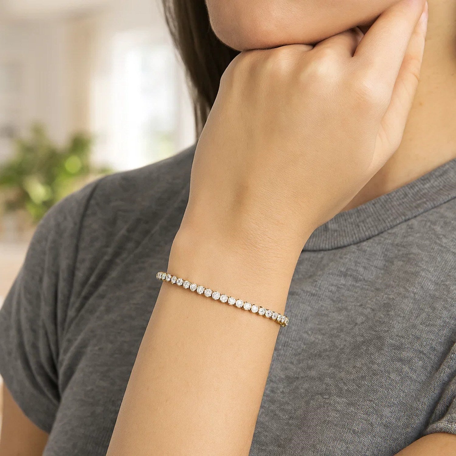 14K Two Tone Gold Diamon Oro Tennis Bracelet (2.40 mm)