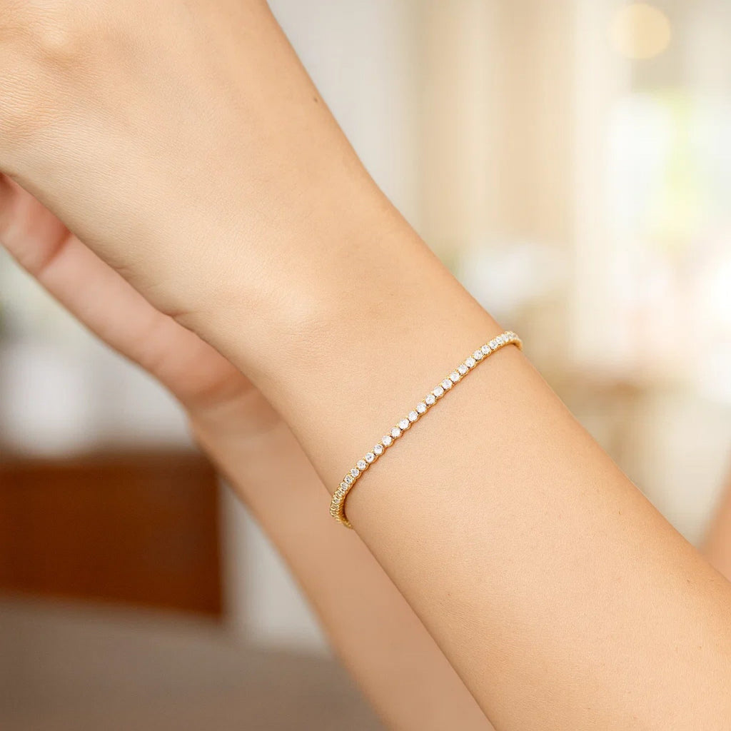 14K Two Tone Gold Diamon Oro Tennis Bracelet (2.40 mm)