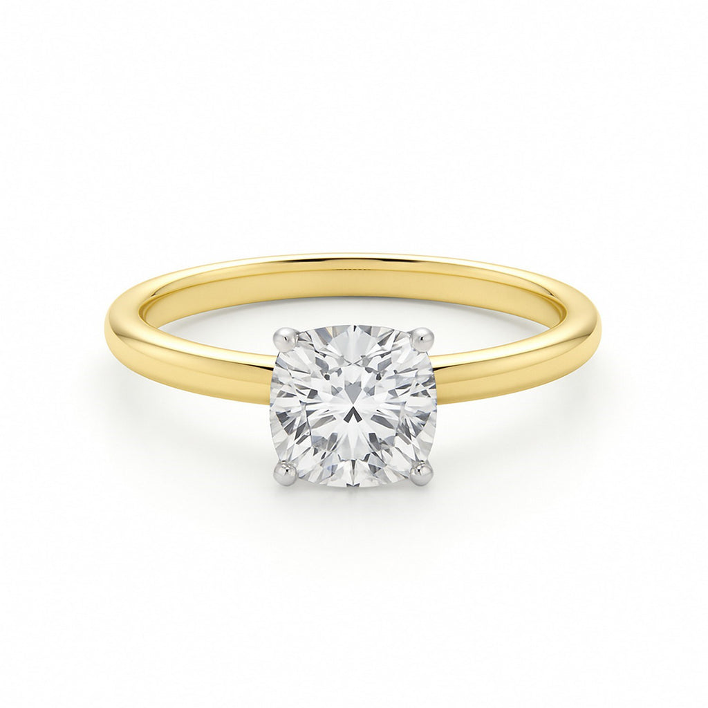 1 Carat Cushion Lab Grown IGI G/VS1 Diamond Solitaire Ring in 10K Yellow Gold