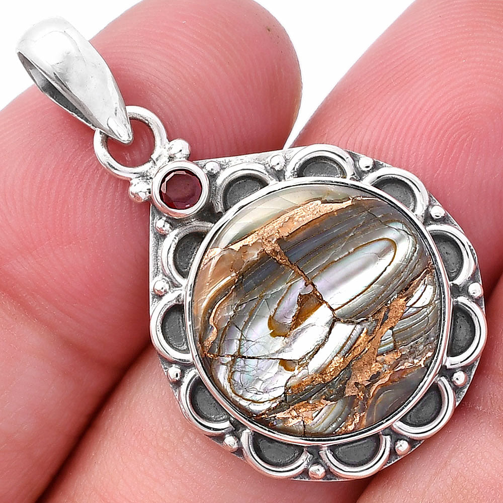 Natural Copper Abalone Shell & Garnet Pendant P-1080 SDP145087